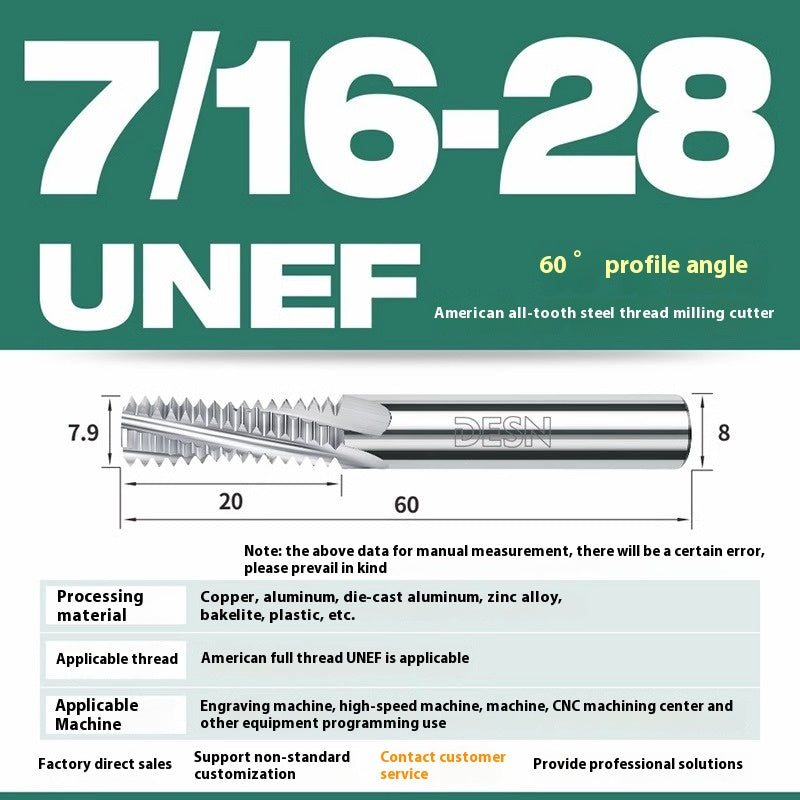 1115-65° high hard tungsten carbide thread milling cutter Long tooth full tooth alloy American thread milling cutter UNC UNF aluminum stainless steel Shandong Denso Pricision Tools Co.,Ltd.